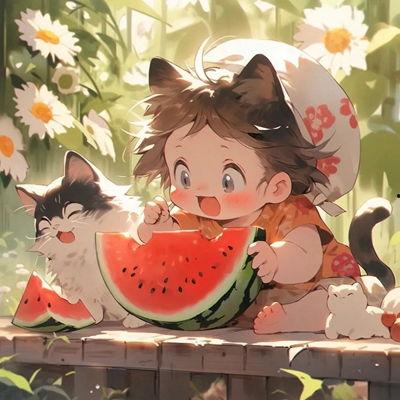 女孩趴着吃瓜头像动漫,动漫女孩的悠闲夏日时光